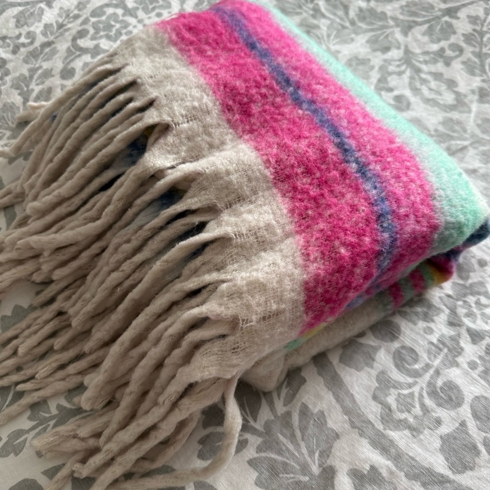 Free People-Skye Stripe Blanket 60” x 50” Striped Boho Southwestern Throw Fringe - Picture 5 of 7